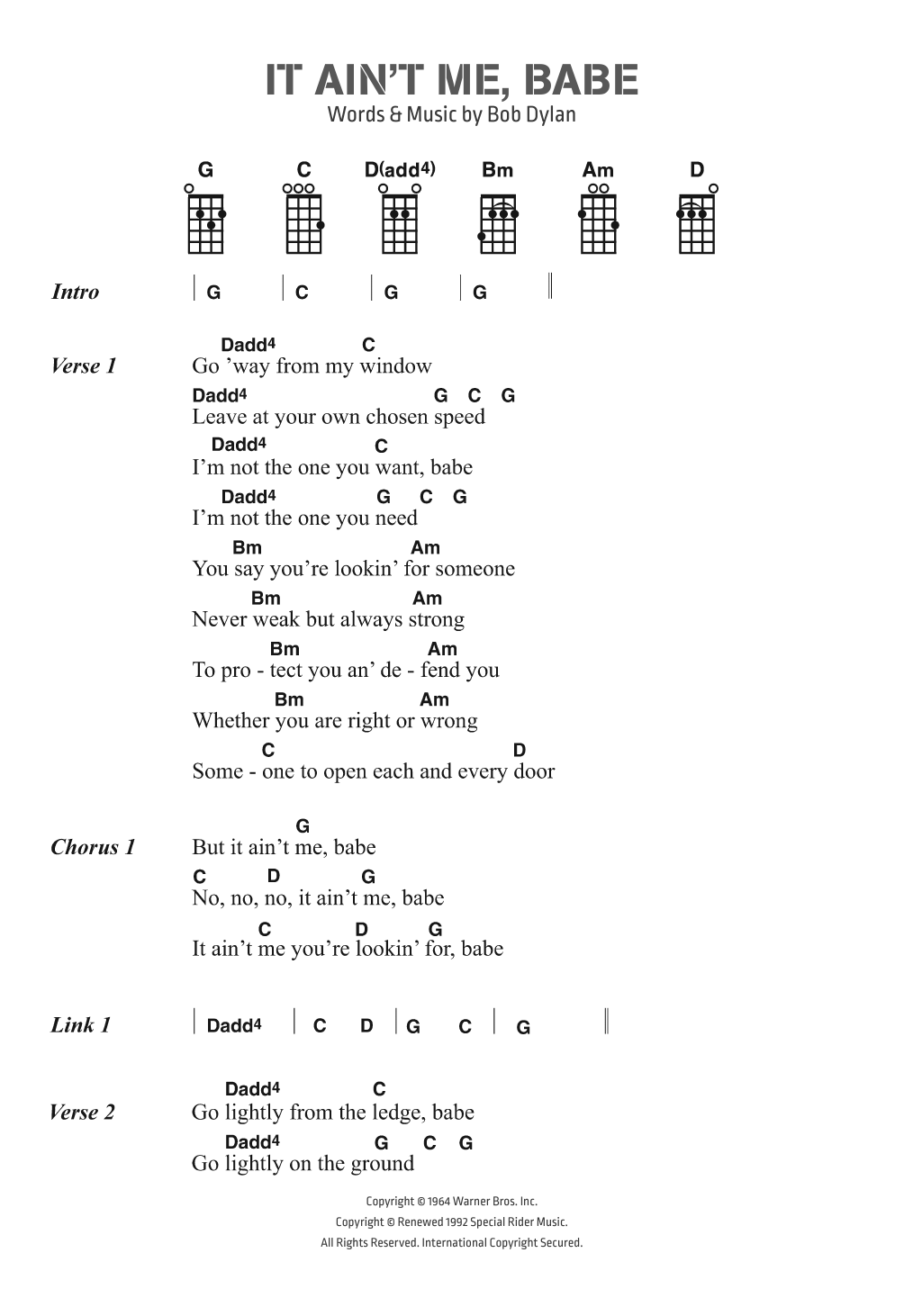 Produktgalerie: Seite 1 von 1 It Ain't Me Babe, Bob Dylan, Gesang, Gitarre, Klavier