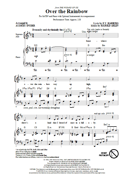 Product picture to: Over The Rainbow (arr. Audrey Snyder)