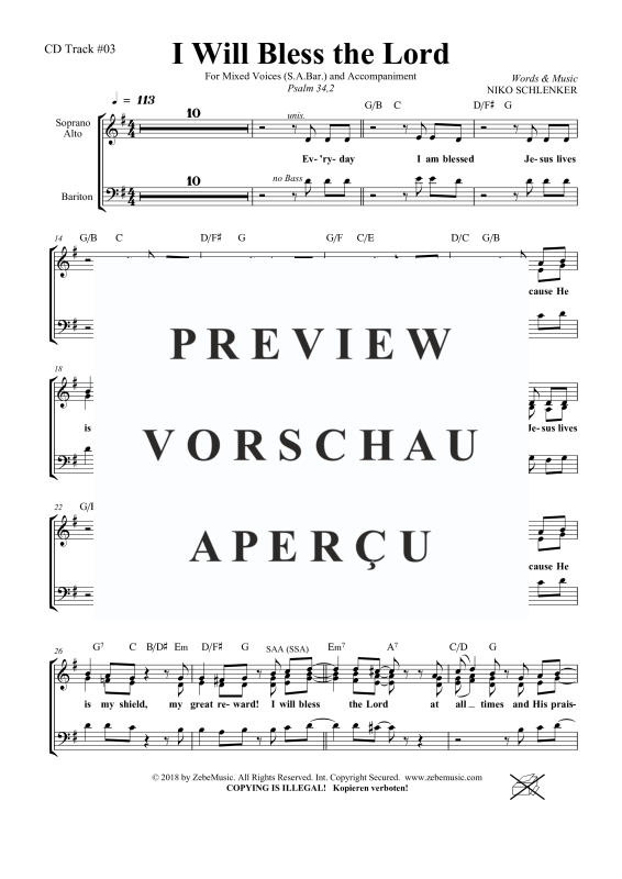 gallery: I Will Bless the Lord, , Gemischter Chor SAM/Solo opt. und Klavier