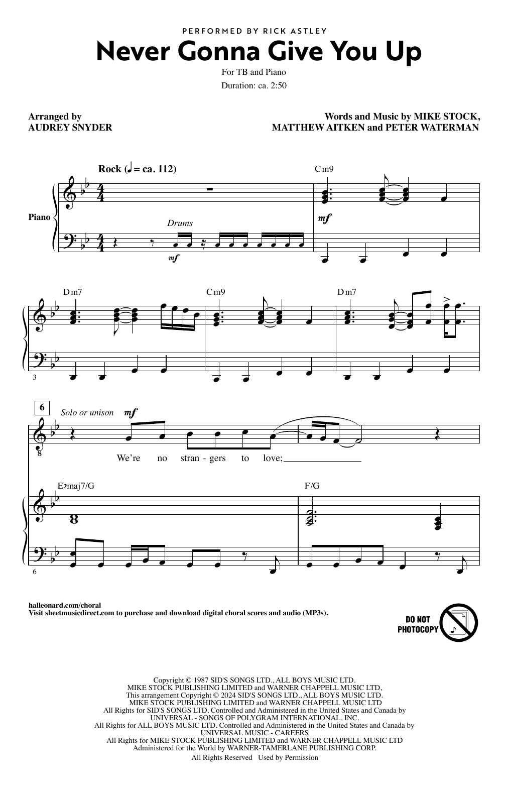 Produktbild zu: Never Gonna Give You Up (arr. Audrey Snyder)