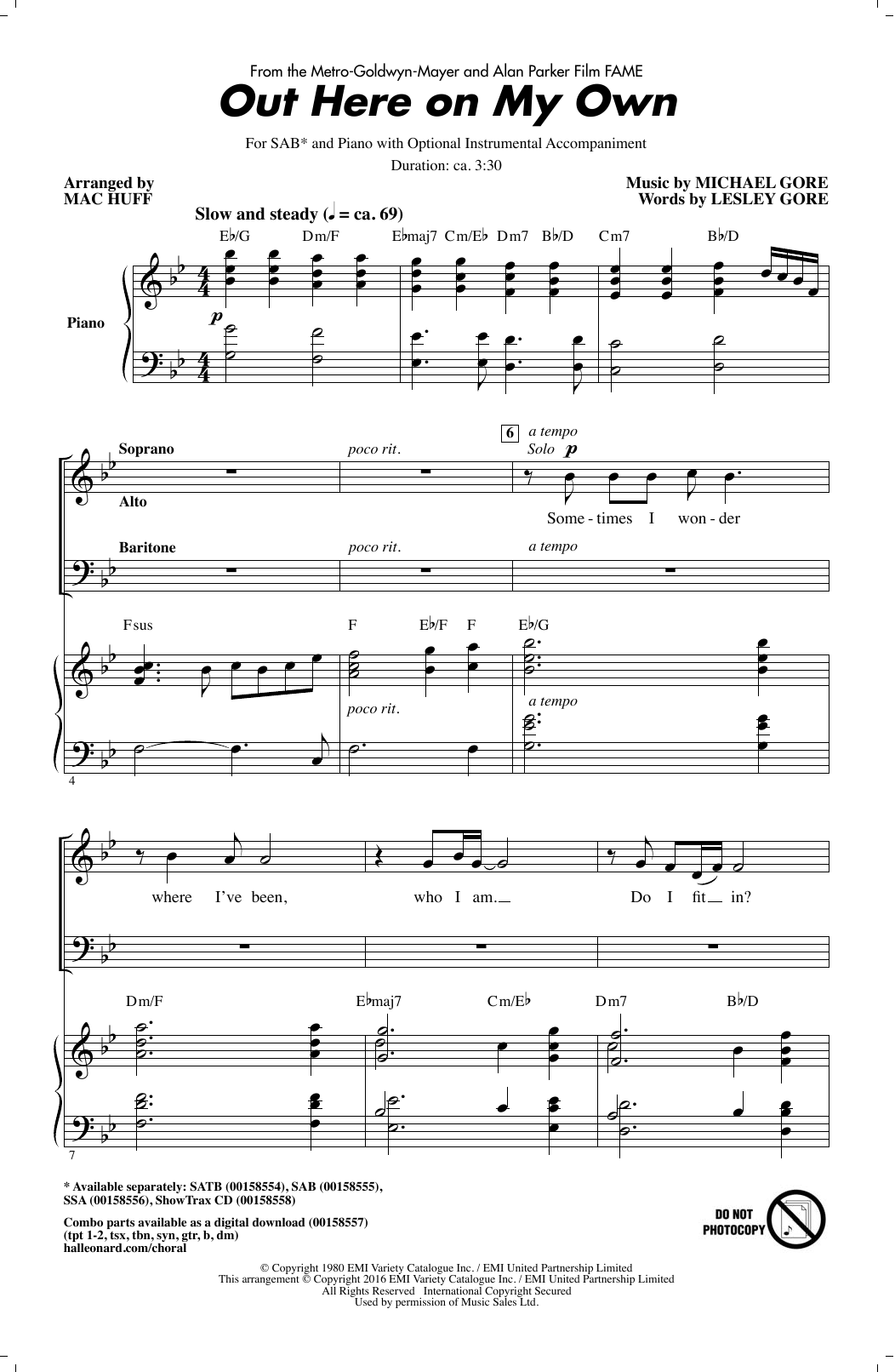 Produktbild zu: Out Here On My Own (from Fame) (arr. Mac Huff)