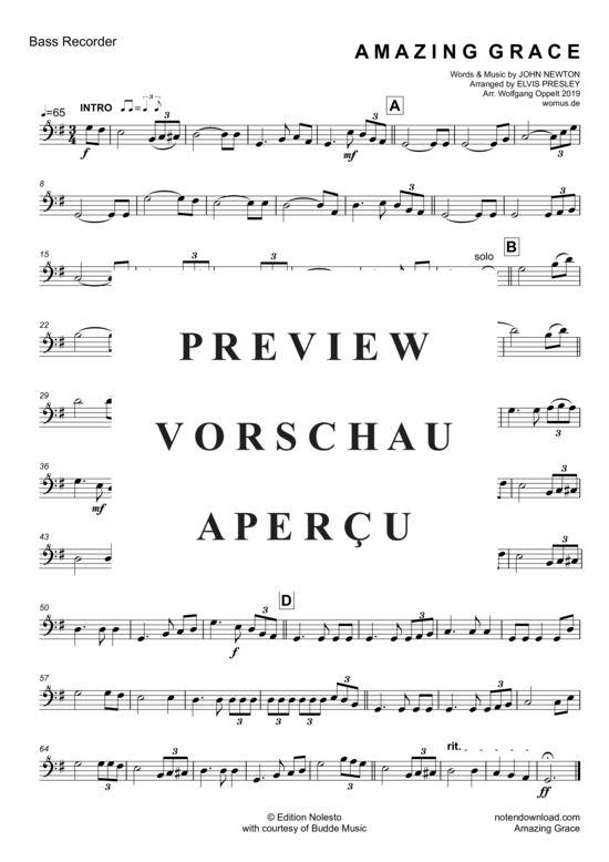 gallery: Amazing Grace , Presley, Elvis, (Blockflöten-Quartett SATB)