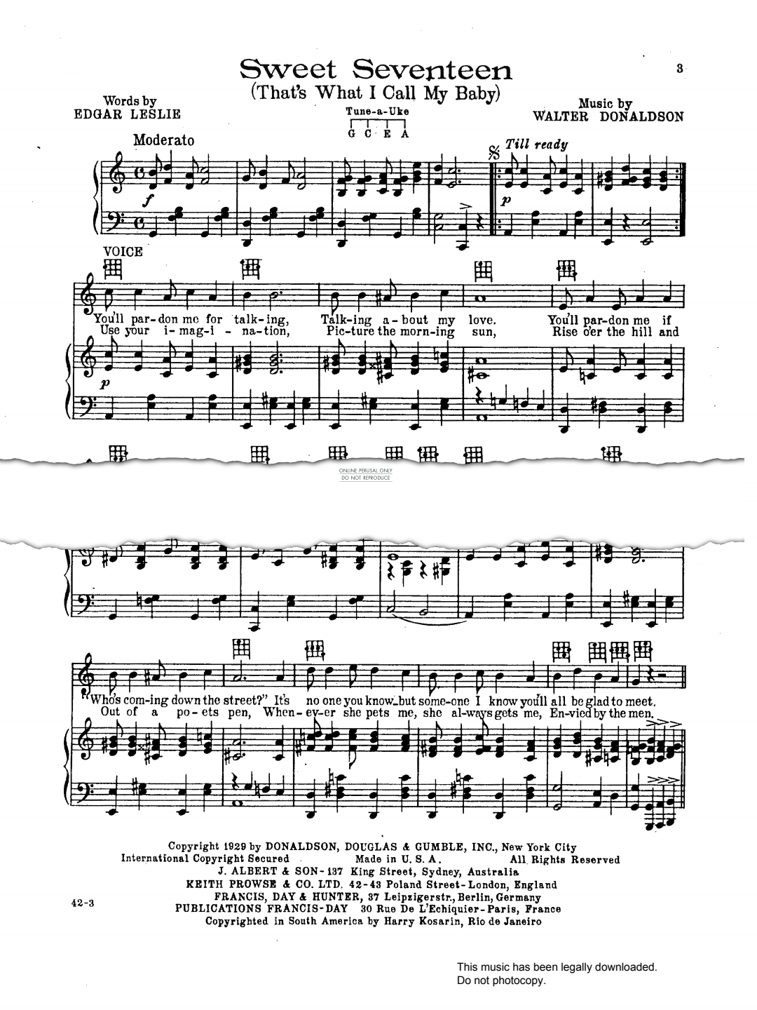 Product gallery: Page 1 of 1 Sweet Seventeen (That's What I Call My Baby), Walter Donaldson