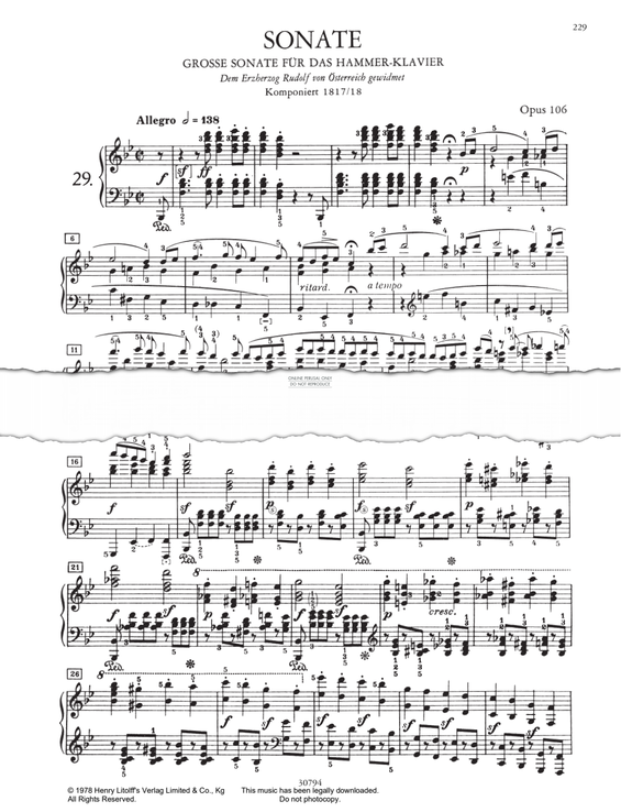 Produktbild zu: Piano Sonata No. 29 In Bb Major Op.106 (Hammerklavier)