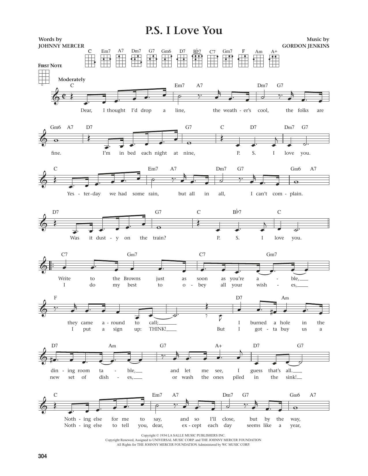 Product gallery: Page 1 of 1 P.S. I Love You (from The Daily Ukulele) (arr. Jim Beloff), The Hilltoppers