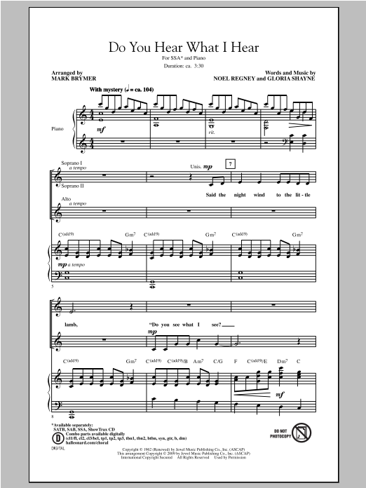 Product gallery: Page 1 of 1 Do You Hear What I Hear (arr. Mark Brymer), Gloria Shayne