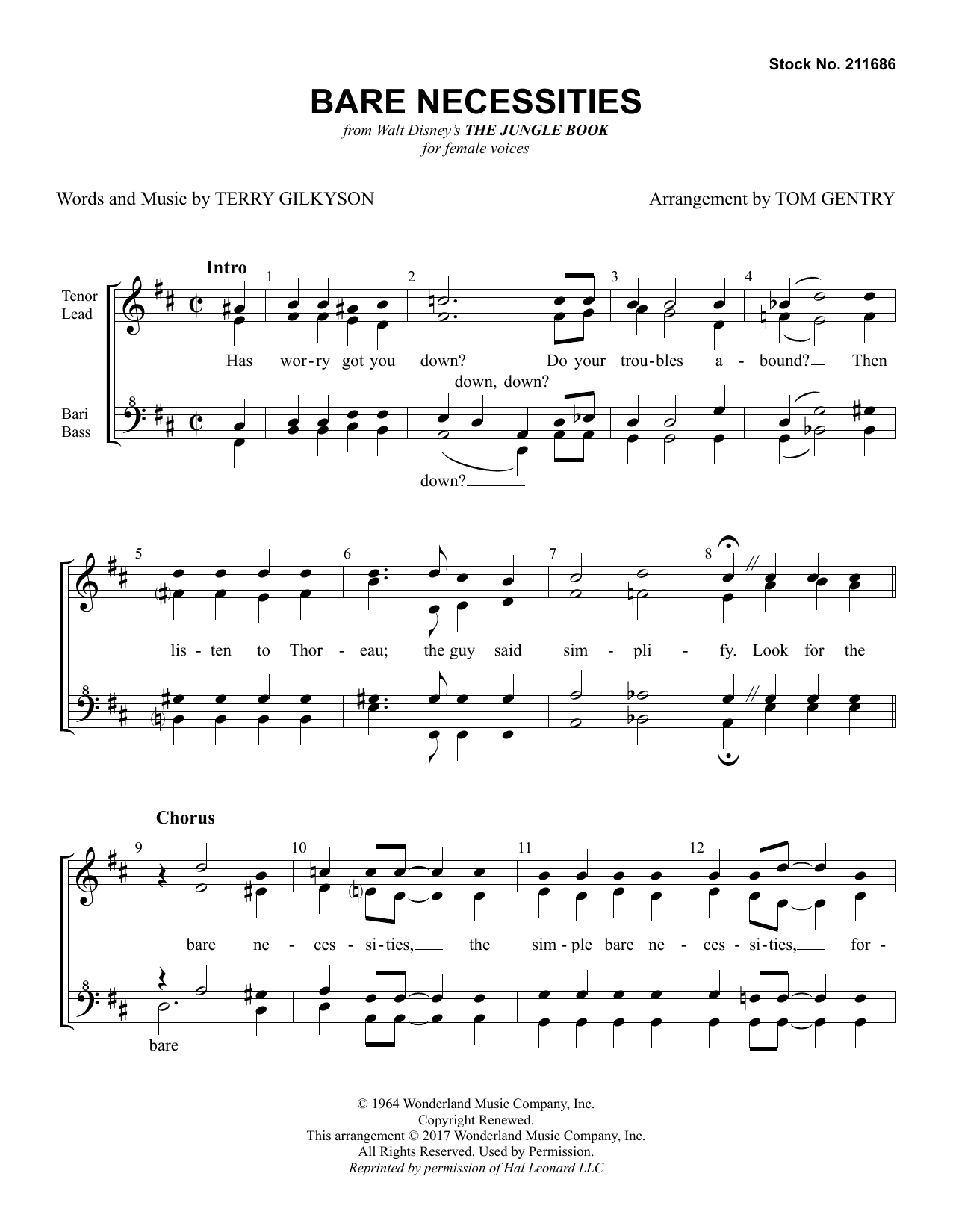 Produktgalerie: Seite 1 von 1 Bare Necessities (from The Jungle Book) (arr. Tom Gentry), Terry Gilkyson, Chor