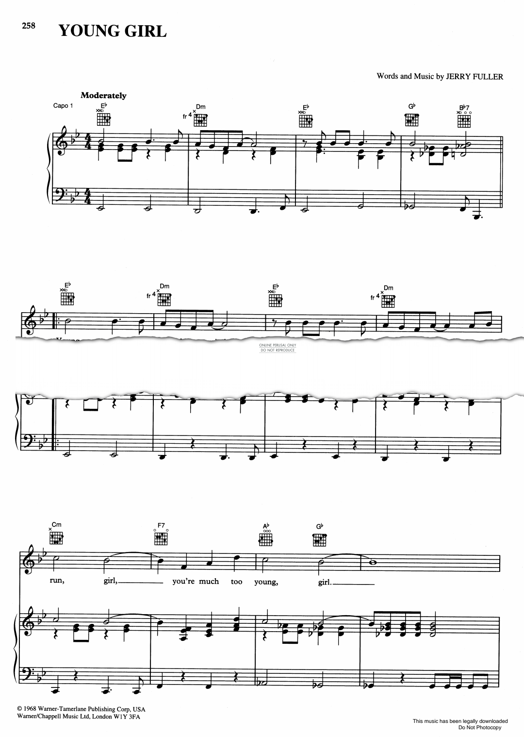 Young Girl (Gary Puckett & The Union Gap) | Sheet Music: Guitar, Piano,  Voice | PDF Download