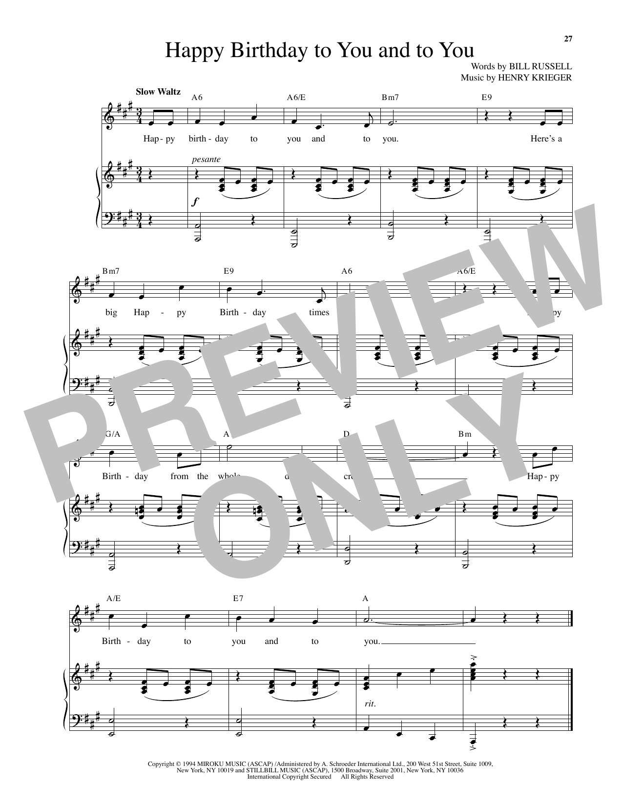 Produktgalerie: Seite 1 von 1 Happy Birthday To You And To You (from Side Show), Henry Krieger, Gesang, Klavier