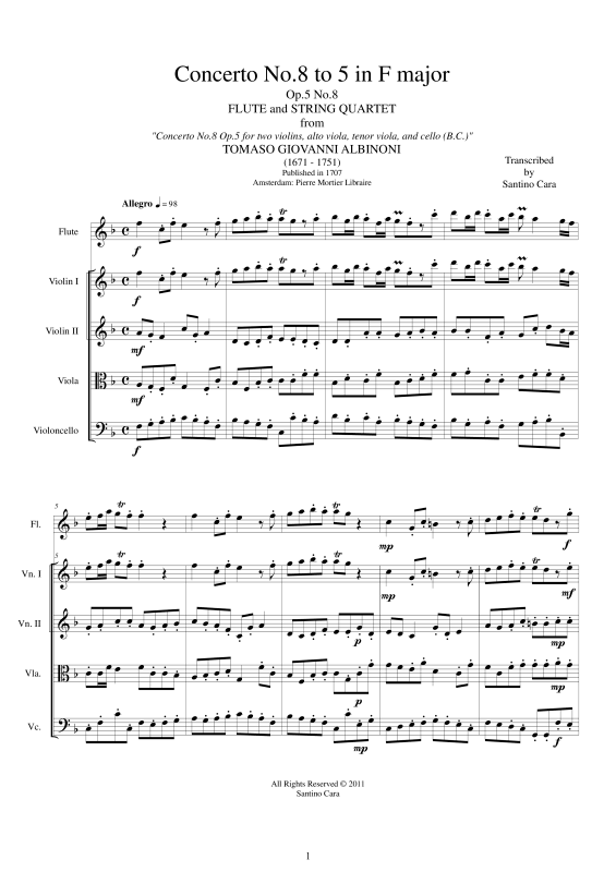 Produktbild zu: Concerto No.8 to 5 in F-Dur Op.5Tomaso Albinoni