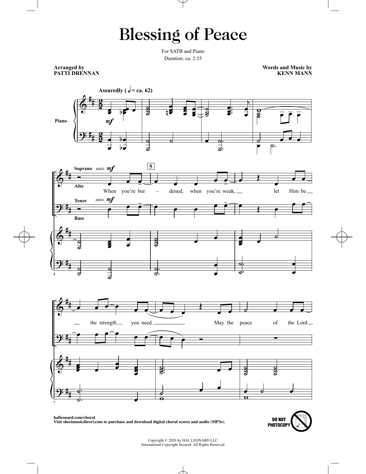 Product gallery: Page 1 of 1 Blessing Of Peace (arr. Patti Drennan), Kenn Mann