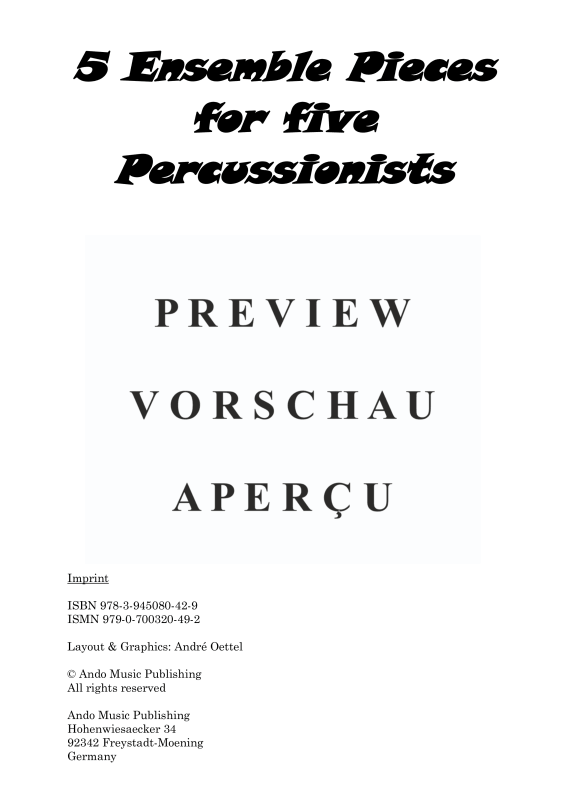 Produktgalerie: Seite 3 von 11 5 Ensemble Pieces for five Percussionists, , Percussion Ensemble Quintet