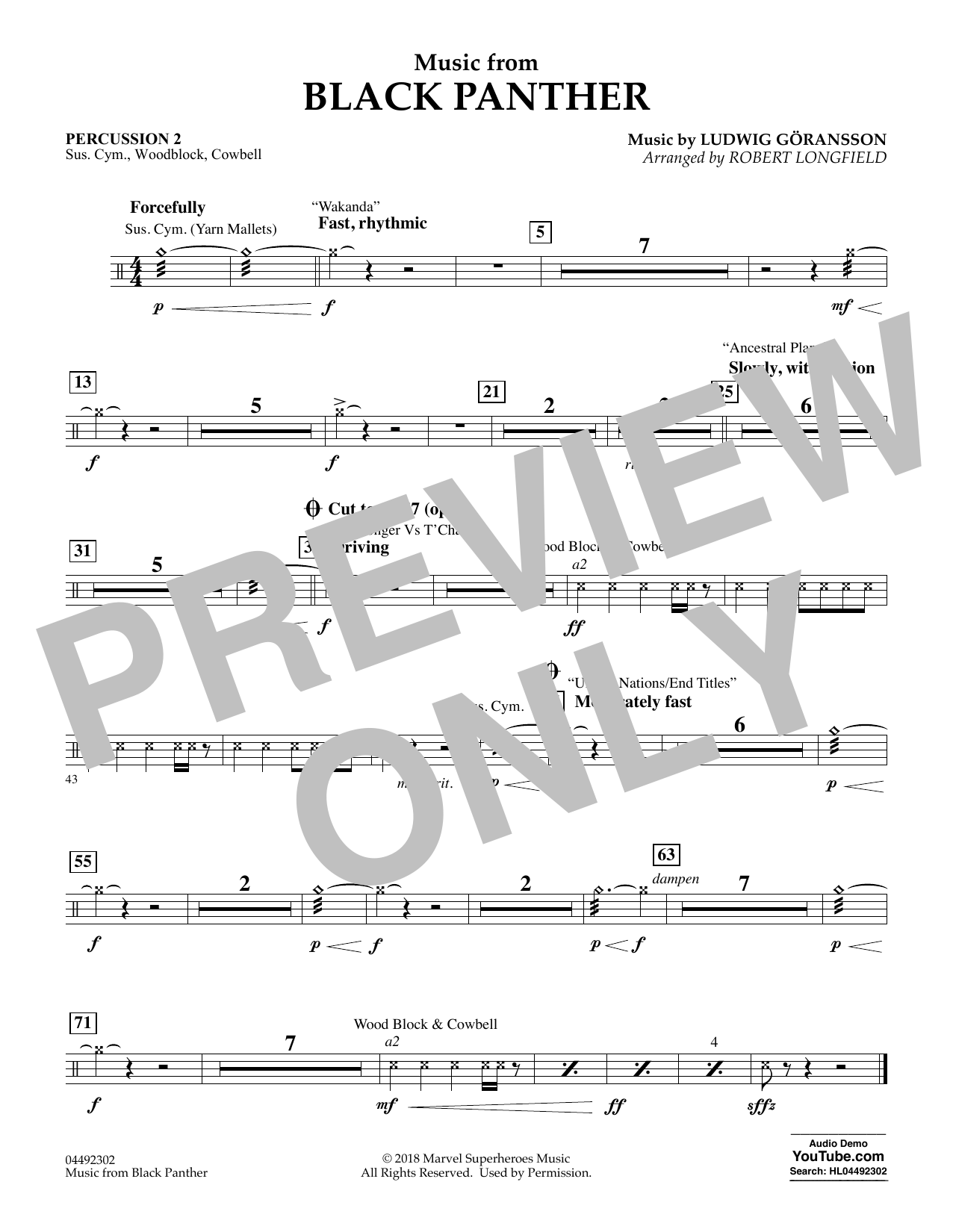 Product gallery: Page 1 of 1 Music from Black Panther (arr. Robert Longfield) - Percussion 2, 