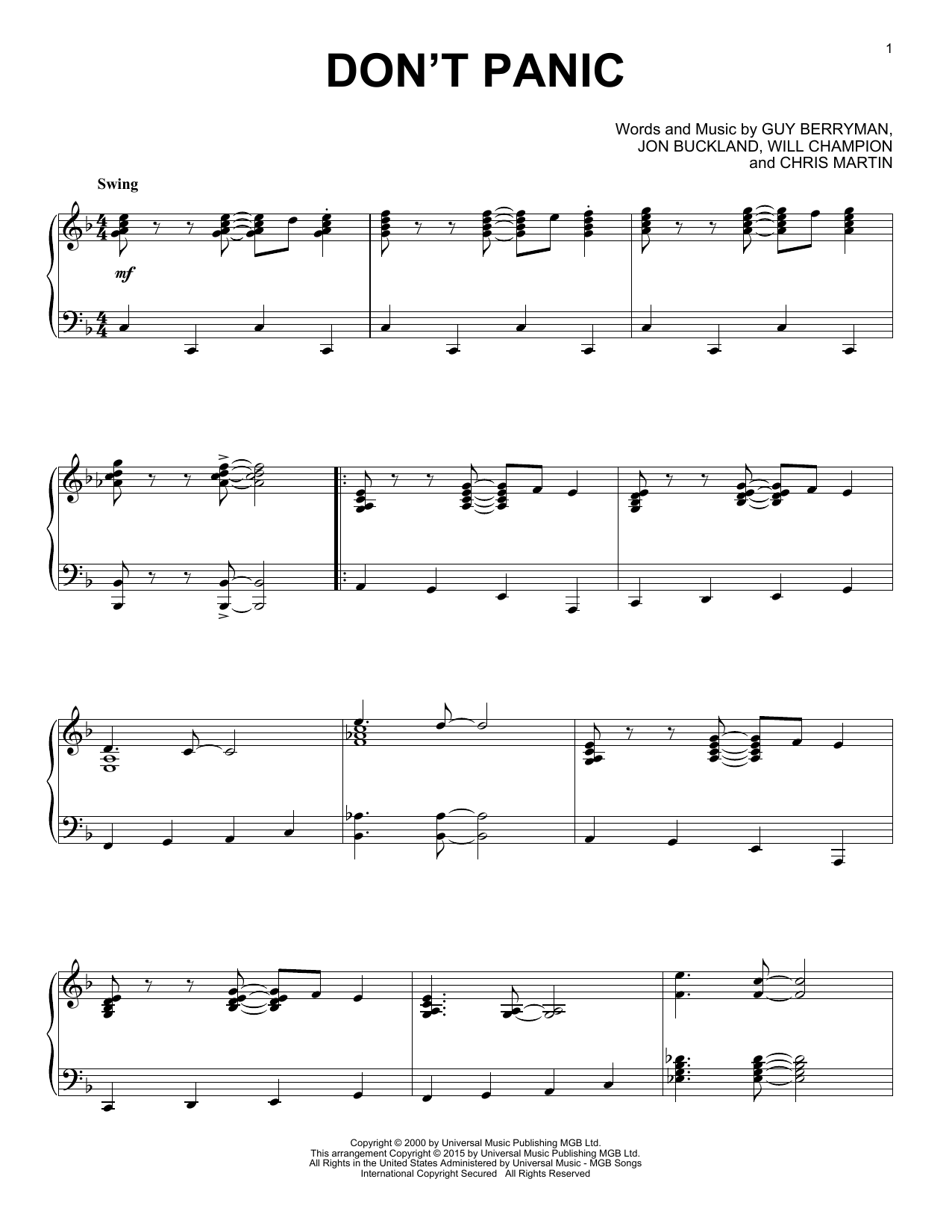 Produktgalerie: Seite 1 von 1 Don't Panic [Jazz version], Coldplay, Klavier