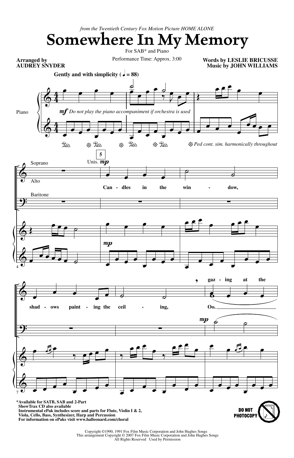 Produktbild zu: Somewhere In My Memory (from Home Alone) (arr. Audrey Snyder)