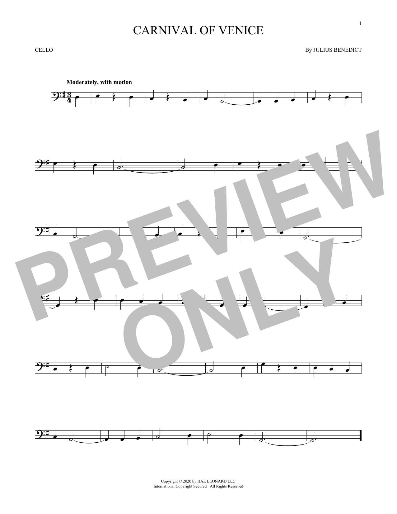 Produktgalerie: Seite 1 von 1 Carnival Of Venice, Julius Benedict, Violoncello