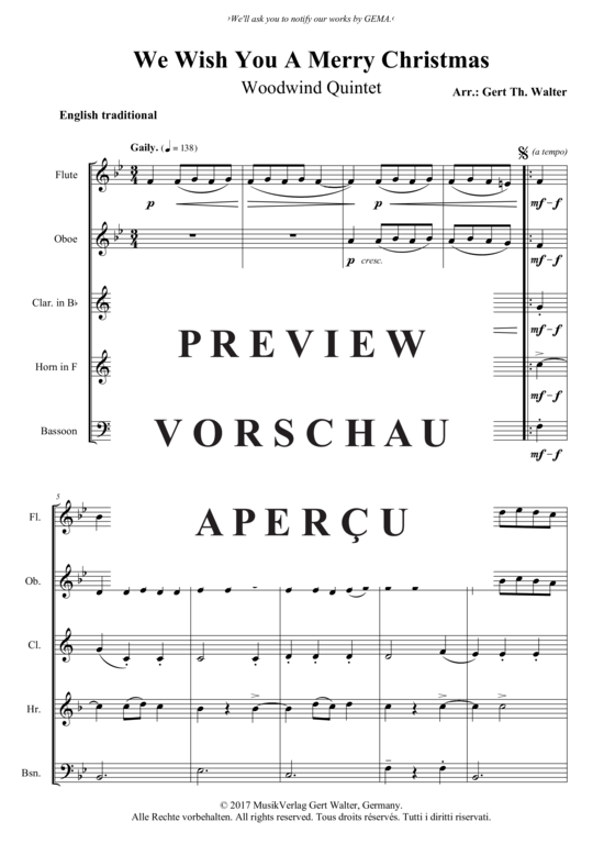 Produktgalerie: Seite 2 von 3 We Wish You A Merry Christmas , , (Holzbläserquintett)