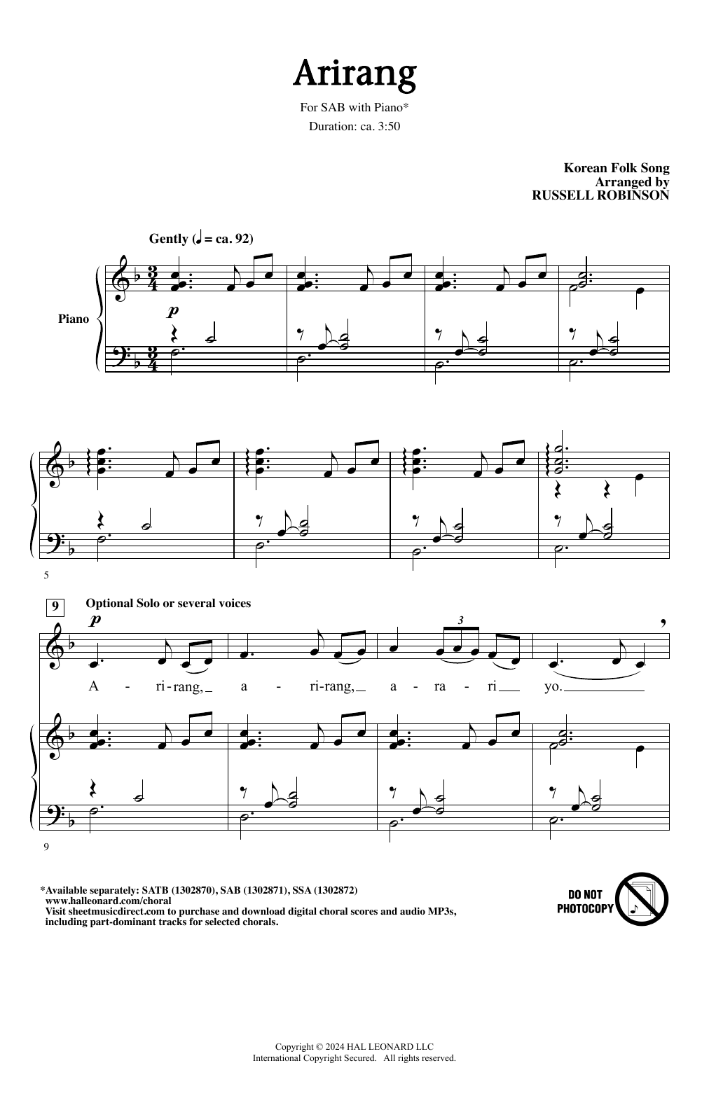 Product picture to: Arirang (arr. Russell Robinson)