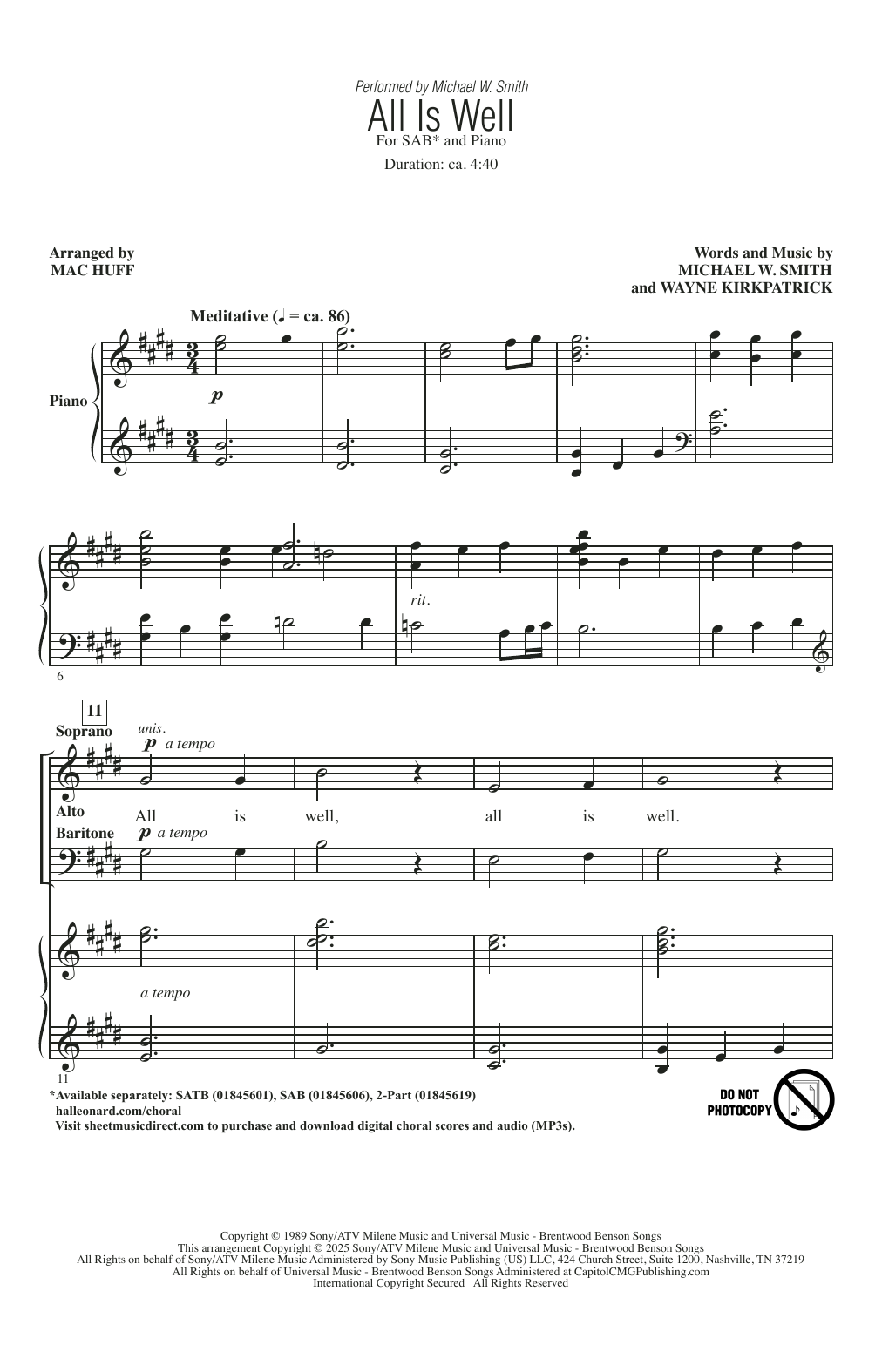 Product picture to: All Is Well (arr. Mac Huff)