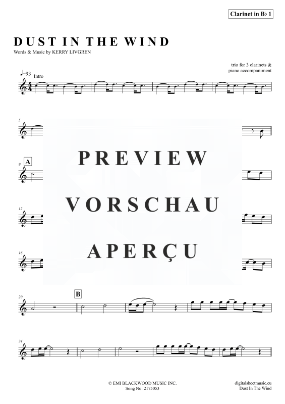 Product gallery: Page 8 of 11 Dust In The Wind, Kansas, (clarinet trio + piano)