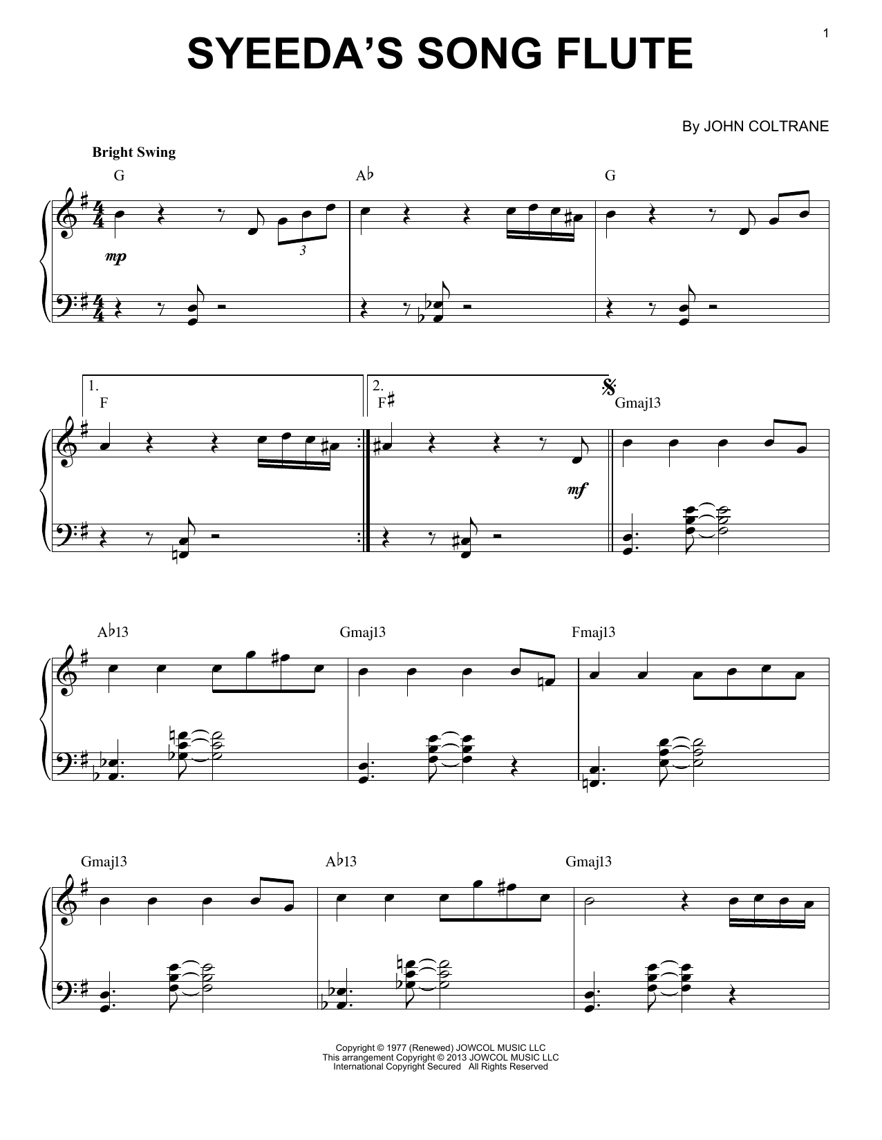 Product gallery: Page 1 of 1 Syeeda's Song Flute (arr. Brent Edstrom), John Coltrane