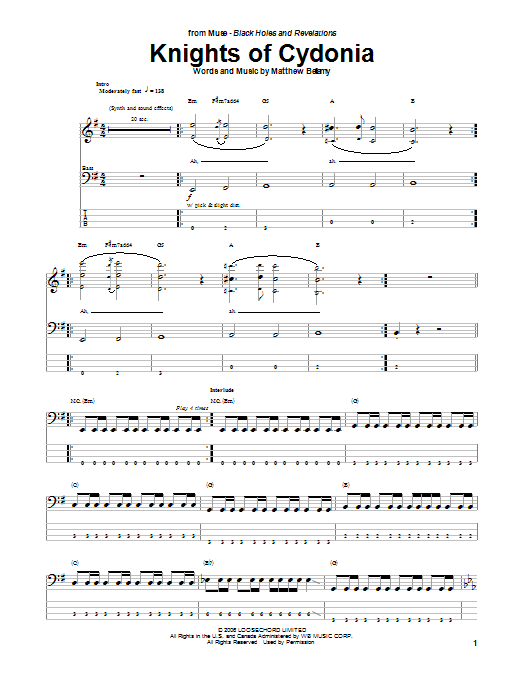 Produktgalerie: Seite 1 von 1 Knights Of Cydonia, Muse, E-Bass