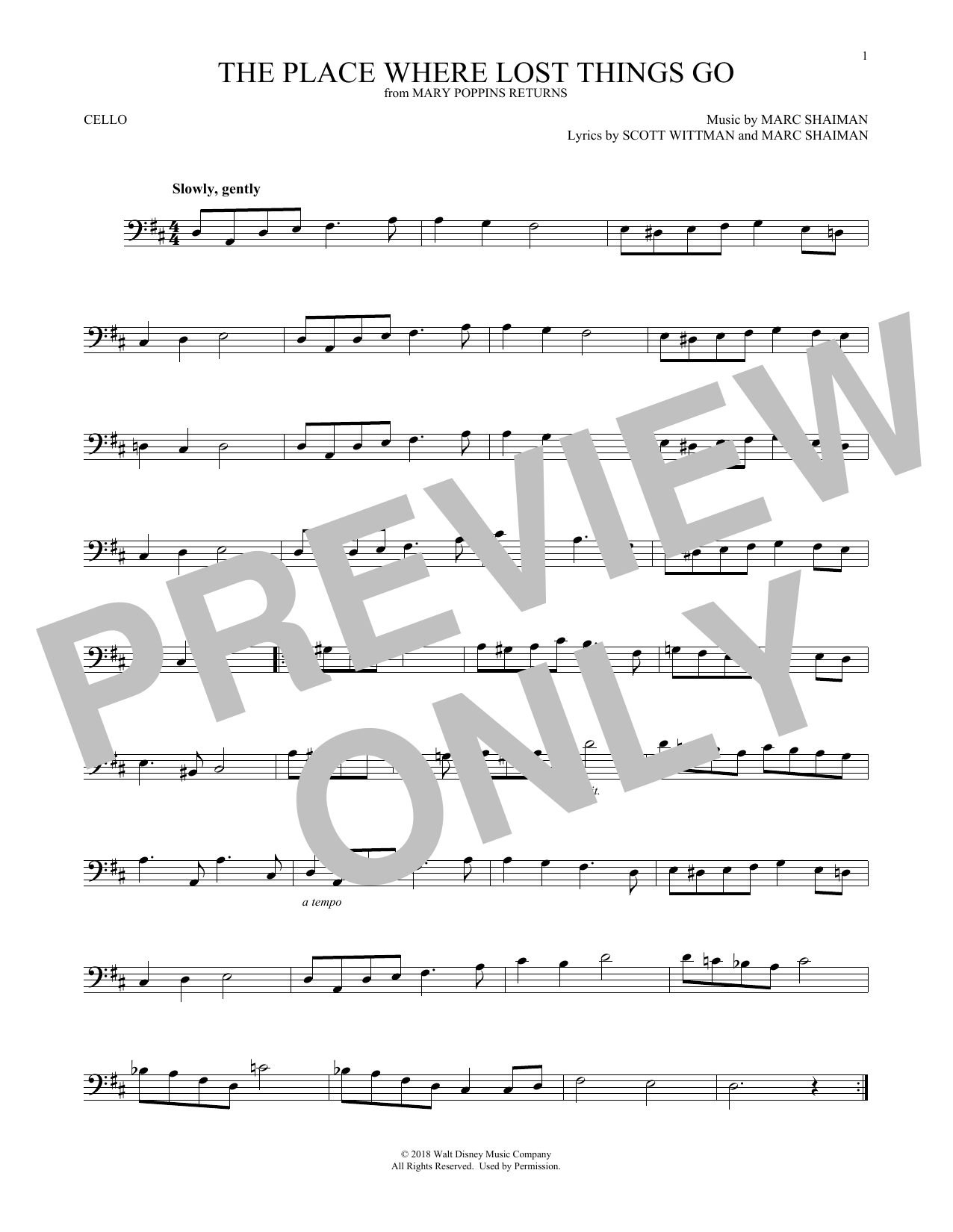 Produktgalerie: Seite 1 von 1 The Place Where Lost Things Go (from Mary Poppins Returns), Emily Blunt, Violoncello