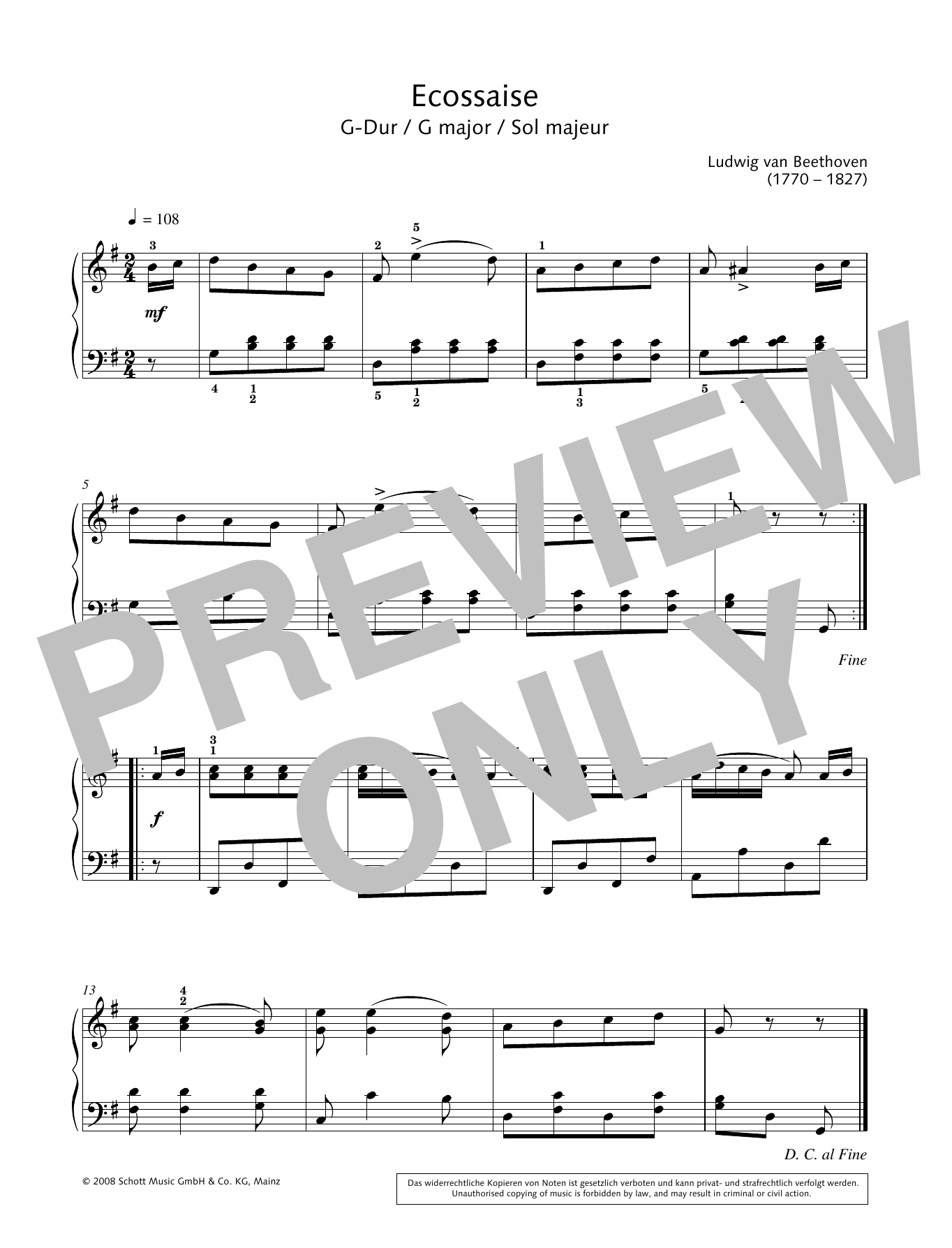 Product gallery: Page 1 of 1 Ecossaise in G major, Ludwig van Beethoven