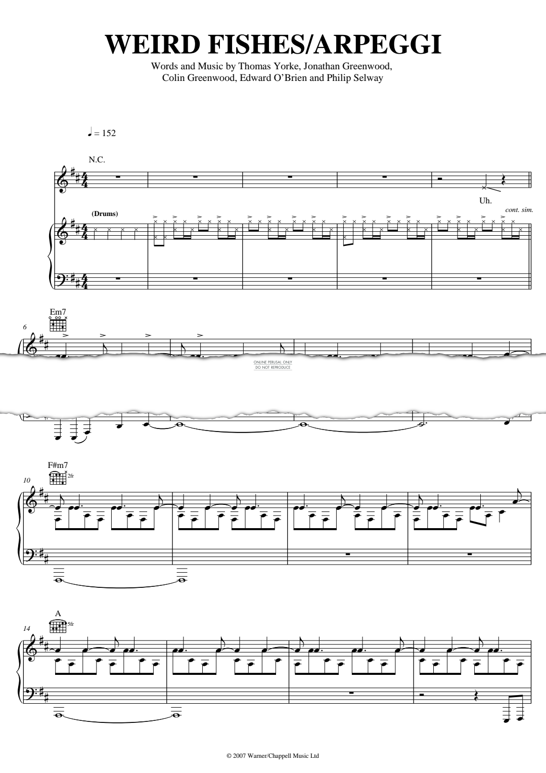 Produktgalerie: Seite 1 von 1 Weird Fishes/Arpeggi, Radiohead, Gesang, Gitarre, Klavier