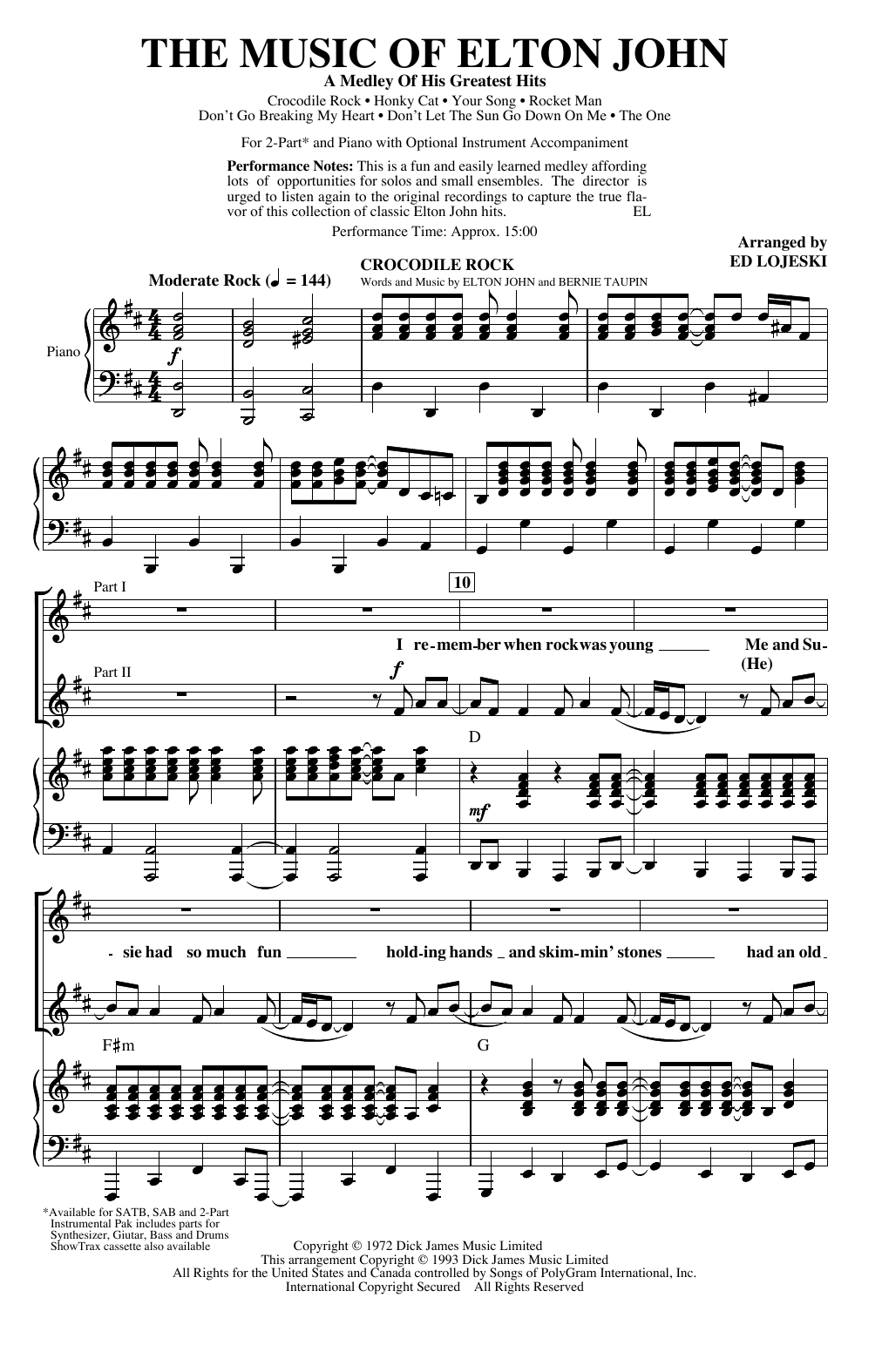 Produktbild zu: The Music of Elton John (A Medley Of His Greatest Hits) (arr. Ed Lojeski)