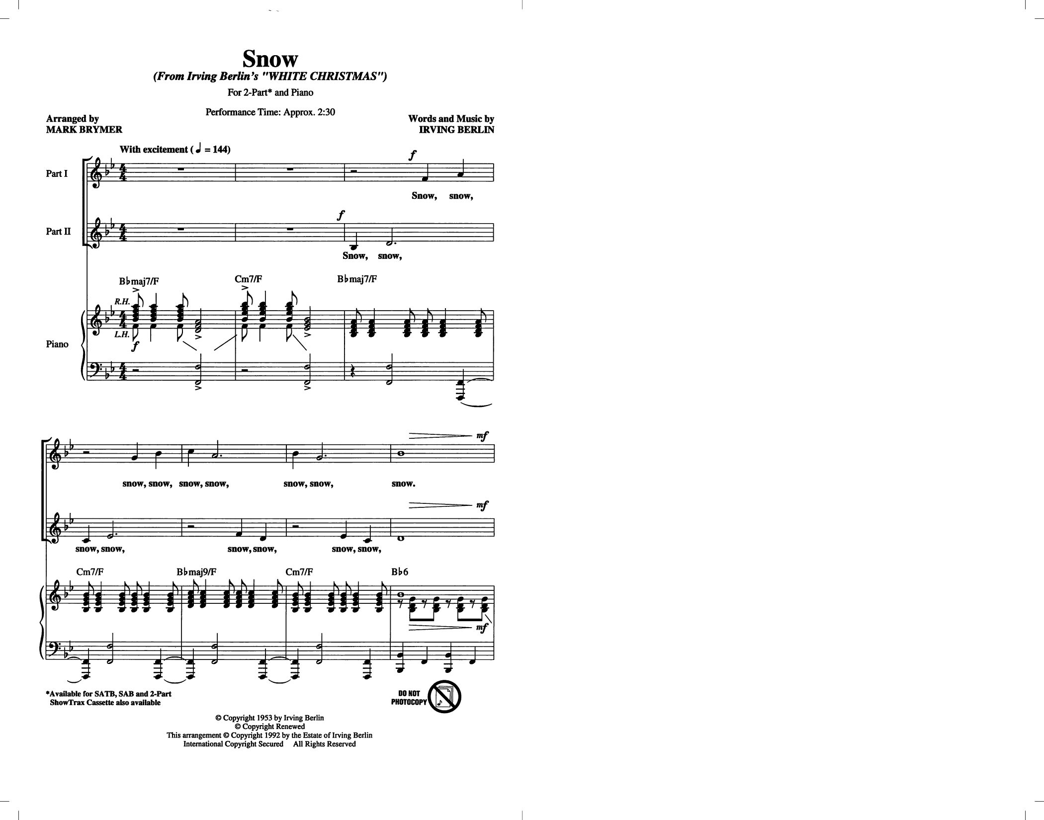 Produktbild zu: Snow (from White Christmas) (arr. Mark Brymer)