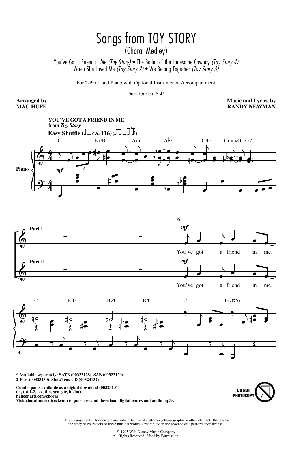 Produktbild zu: Songs from Toy Story (Choral Medley) (arr. Mac Huff)