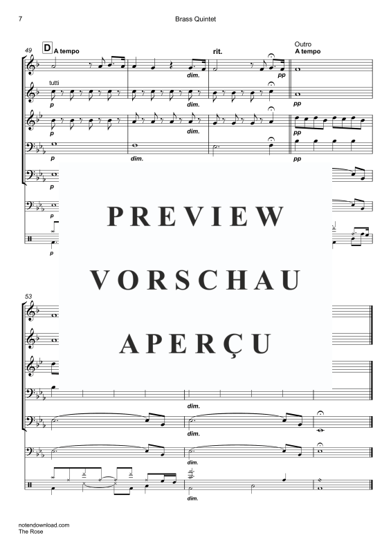 Produktgalerie: Seite 10 von 11 The Rose, Midler, Bette, Blechbläser Quintett/Ensemble/Band/Chor E- Bass & Drum Set opt.