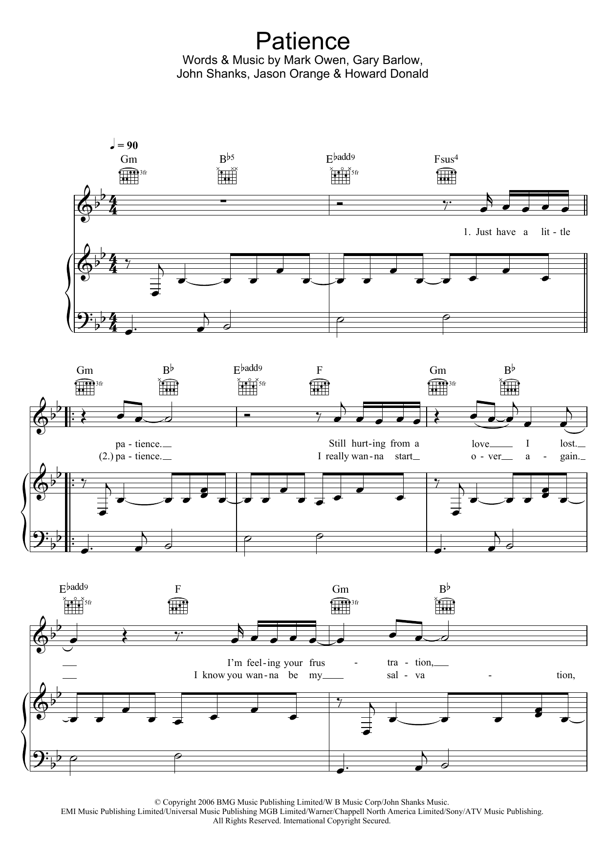 Produktgalerie: Seite 1 von 1 Patience, Take That, Gesang, Gitarre, Klavier
