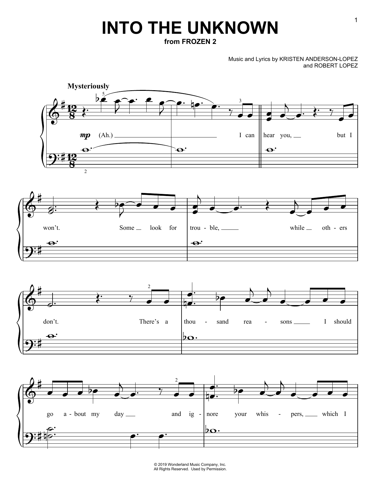 Produktgalerie: Seite 1 von 1 Into The Unknown (from Frozen 2), Idina Menzel and AURORA, Klavier