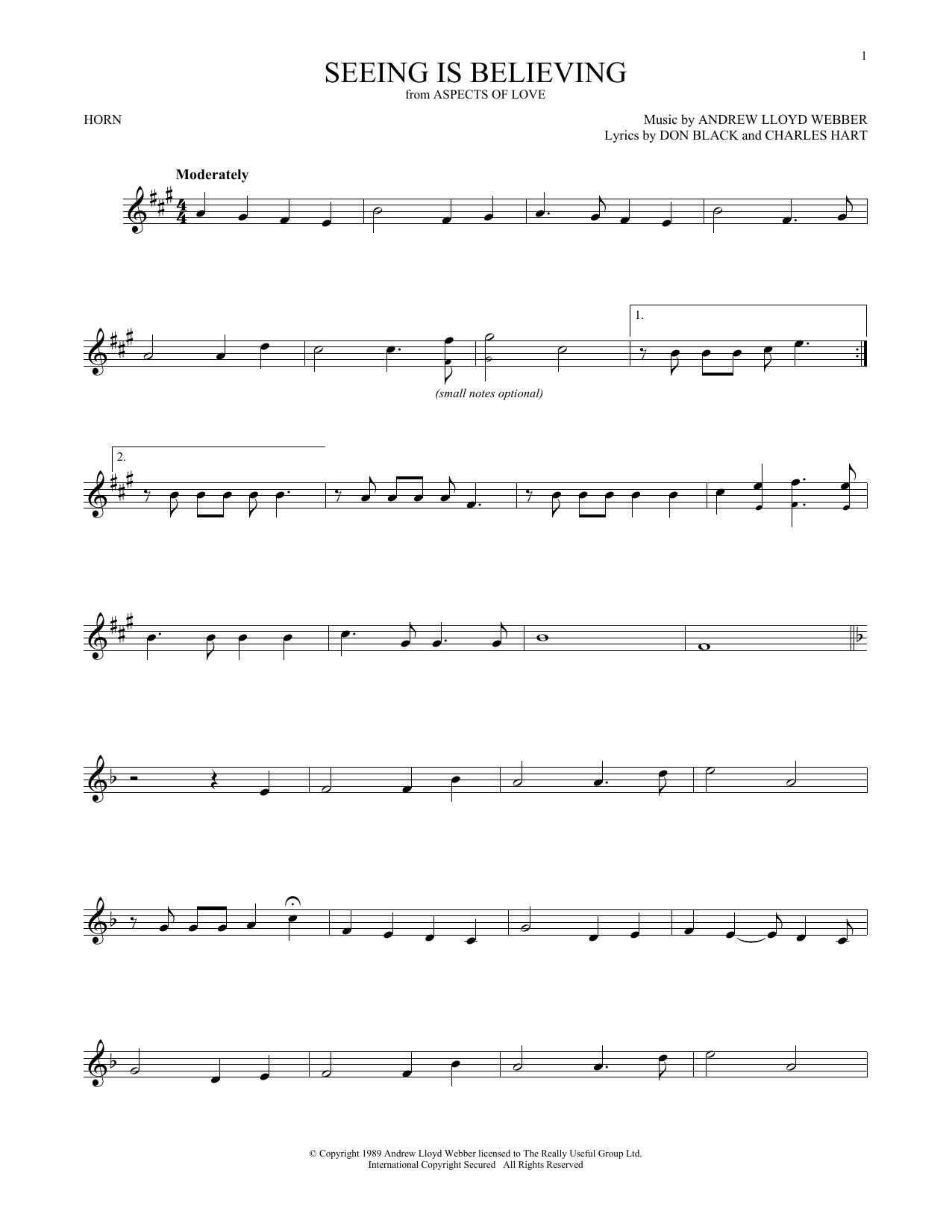 Produktgalerie: Seite 1 von 1 Seeing Is Believing (from Aspects of Love), Andrew Lloyd Webber, Horn