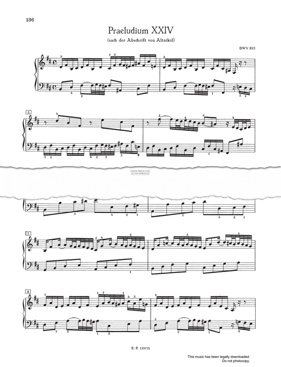 Produktbild zu: Prelude And Fugue No.24 in B minor, BWV 893 (from 'The Well-Tempered Klavier Book II')