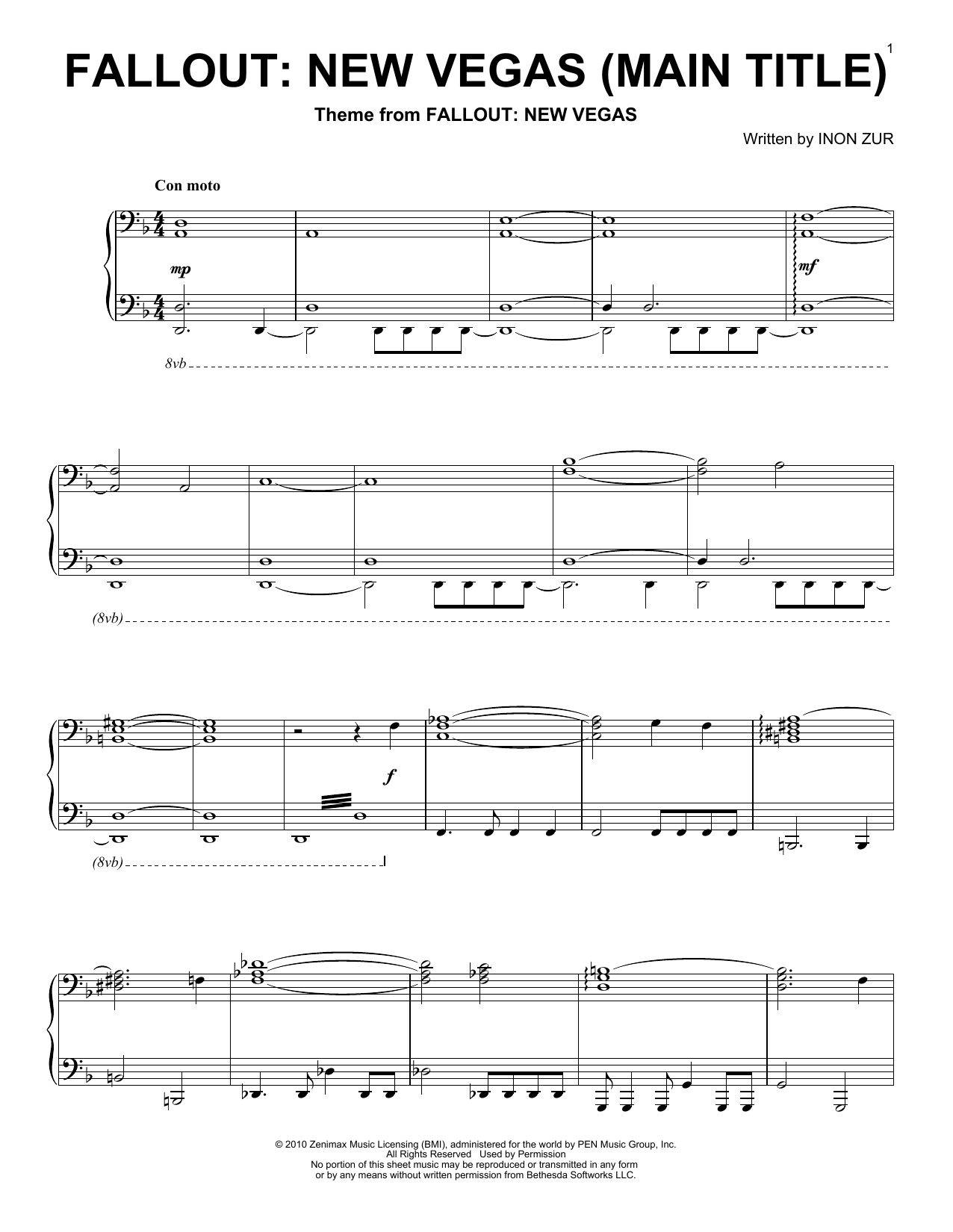 Produktgalerie: Seite 1 von 1 Fallout New Vegas (Main Title), Inon Zur, Klavier