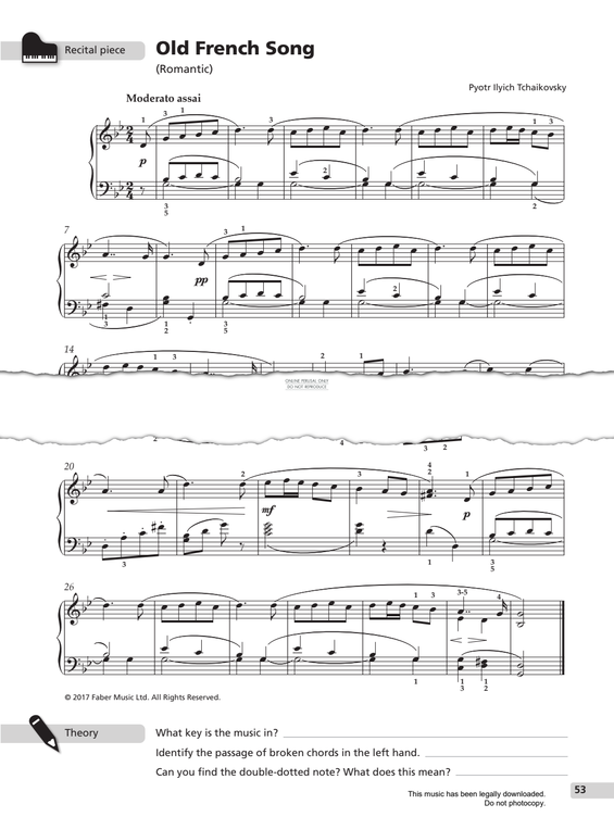 Produktgalerie: Seite 1 von 1 Old French Song (from 'Album for the Young', Op. 39), Pyotr Ilyich Tchaikovsky, Klavier