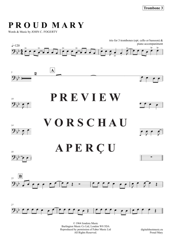 Product gallery: Page 14 of 20 Proud Mary , Creedence Clearwater Revival, (Trombone Trio + Piano)