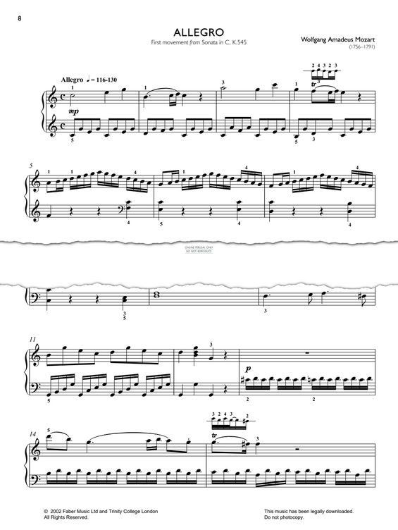 Product picture to: Allegro (First movement from 'Sonata in C major, K545')