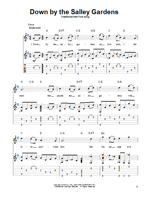 Produktgalerie: Seite 1 von 1 Down By The Sally Gardens, Traditional Irish Folk Song, Gitarre