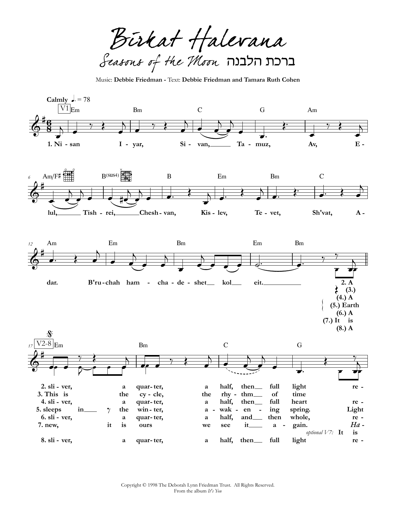 Product gallery: Page 1 of 1 Birkat Halevana (Seasons of the Moon), Debbie Friedman & Tamara Ruth Cohen