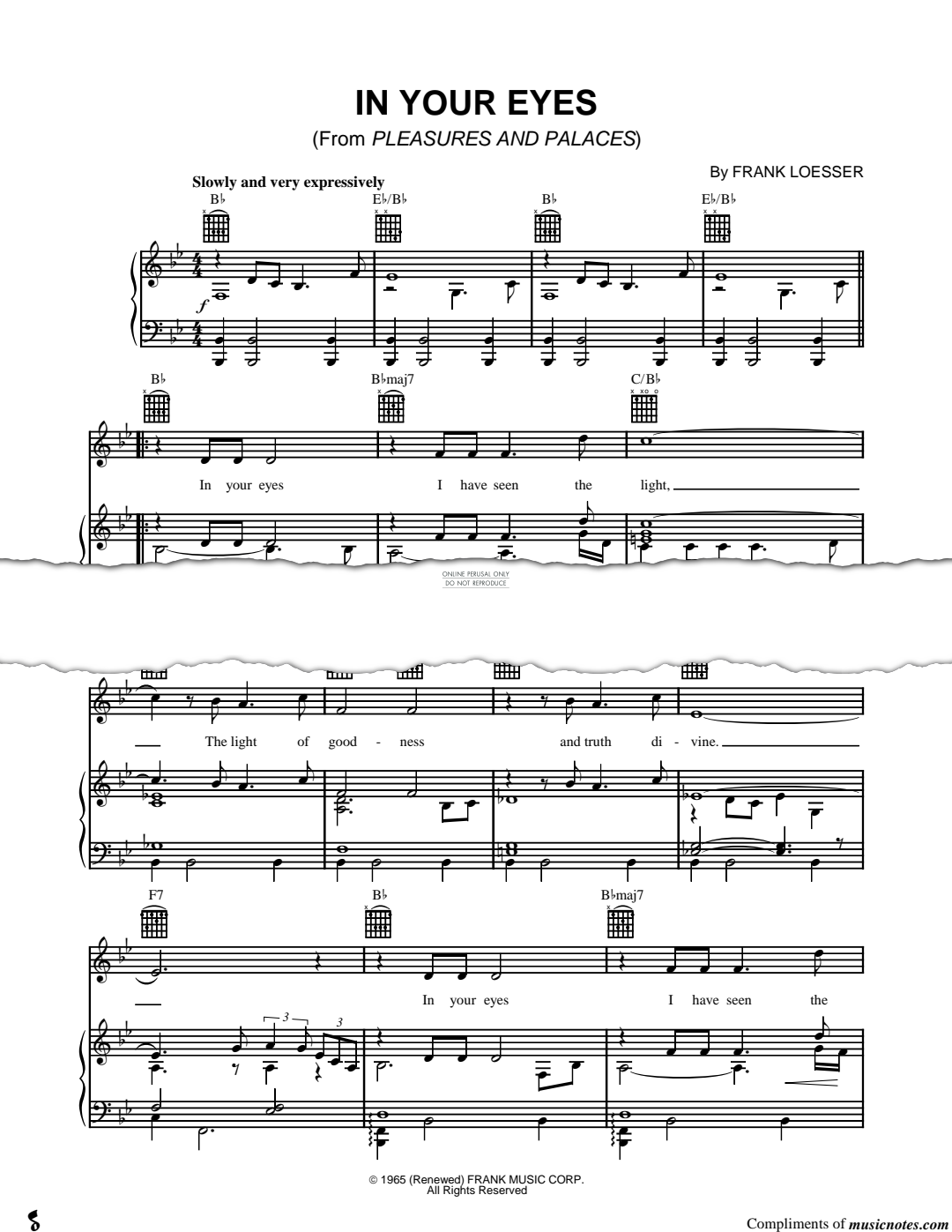 Produktgalerie: Seite 1 von 1 In Your Eyes, Frank Loesser, Gesang, Gitarre, Klavier