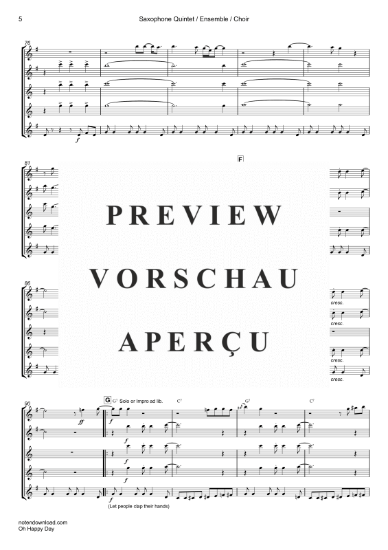 gallery: Oh Happy Day, Edwin Hawkins Singers, Saxophone quintet/ensemble/choir - electric bass with chords and drum set opt.