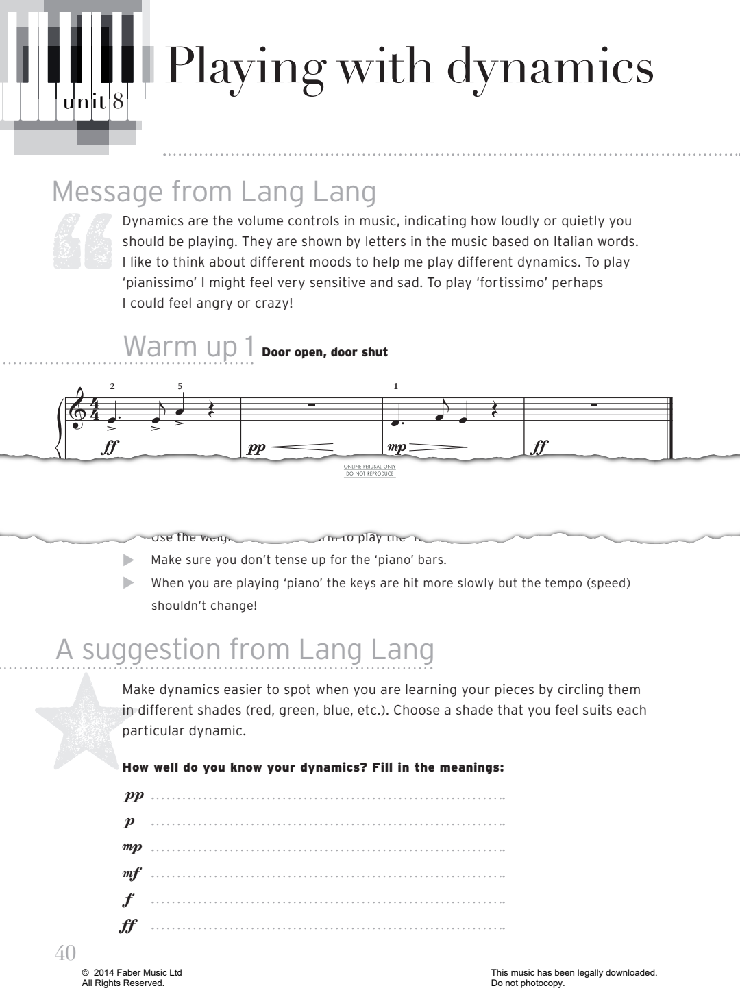 Produktgalerie: Seite 1 von 1 Warm Up - Playing With Dynamics, Lang Lang, Klavier