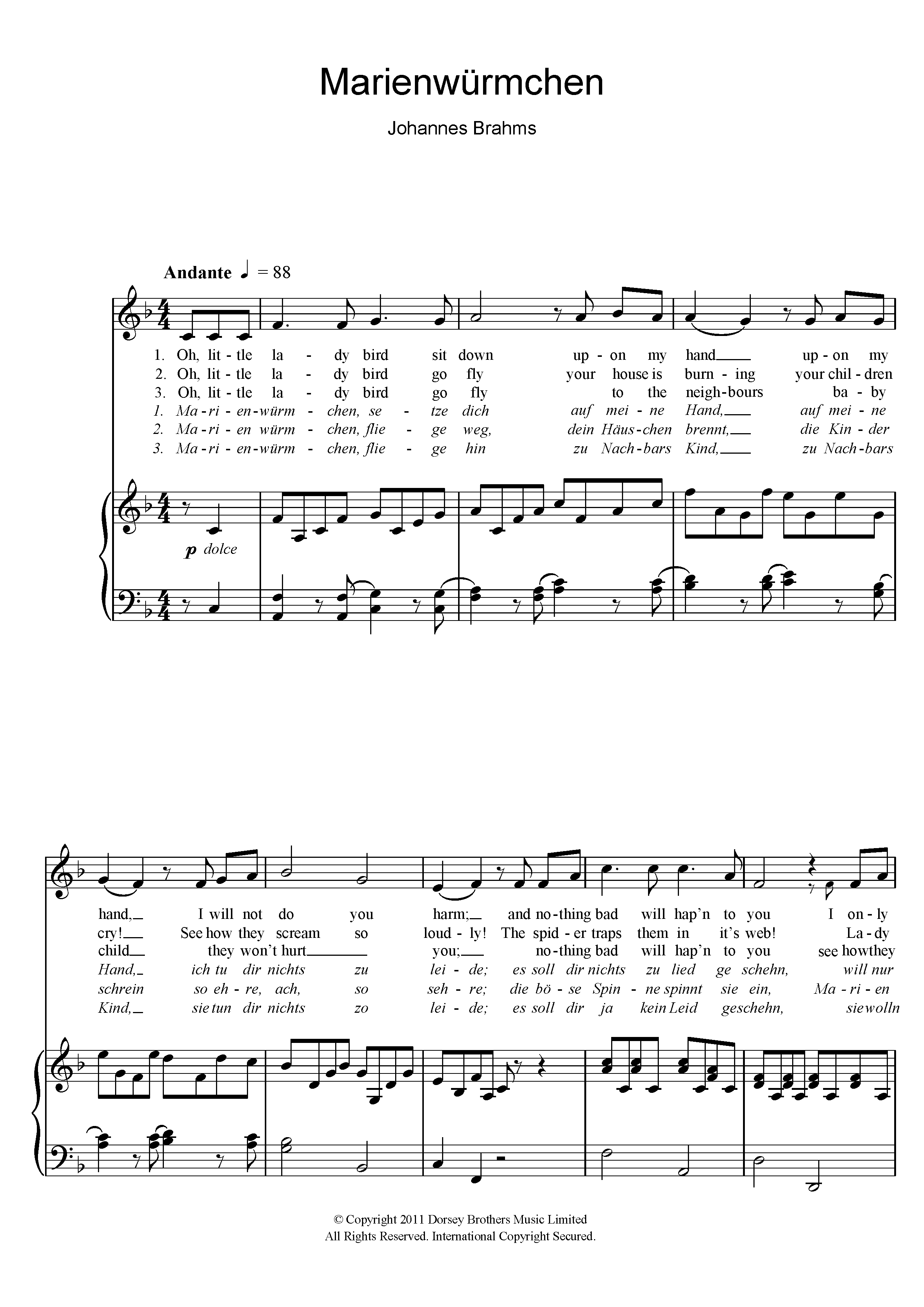 Produktgalerie: Seite 1 von 1 Marienwurmchen, Johannes Brahms, Gesang, Klavier