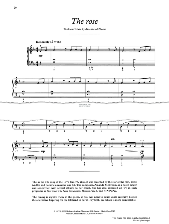 Produktgalerie: Seite 1 von 1 The Rose, Amanda McBroom, Klavier