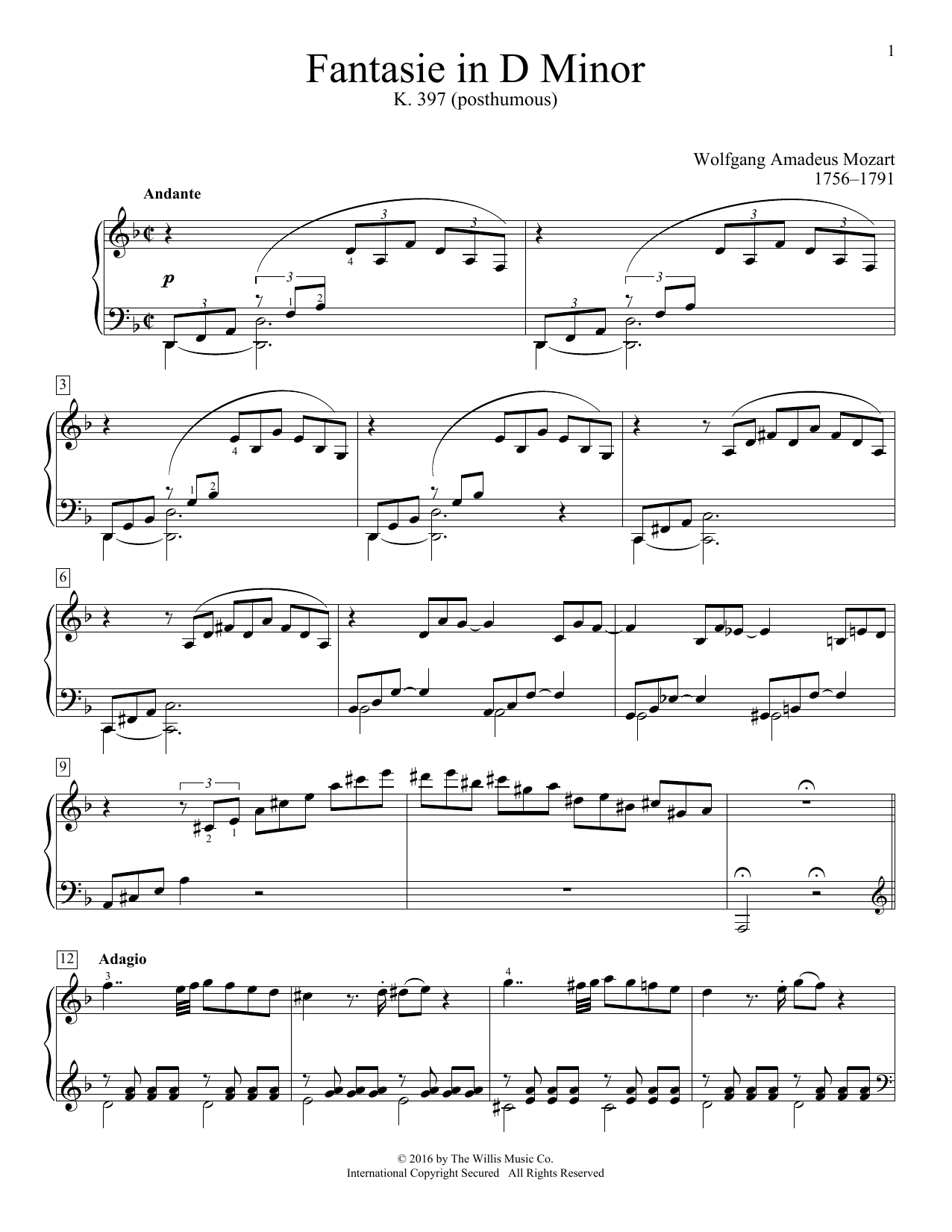 Product picture to: Fantasie In D Minor, K. 397
