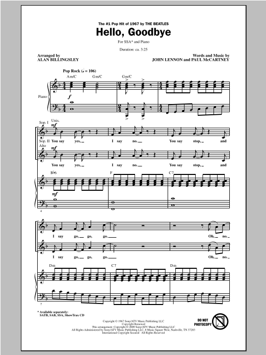 Produktgalerie: Seite 1 von 1 Hello, Goodbye (arr. Alan Billingsley), The Beatles, Chor